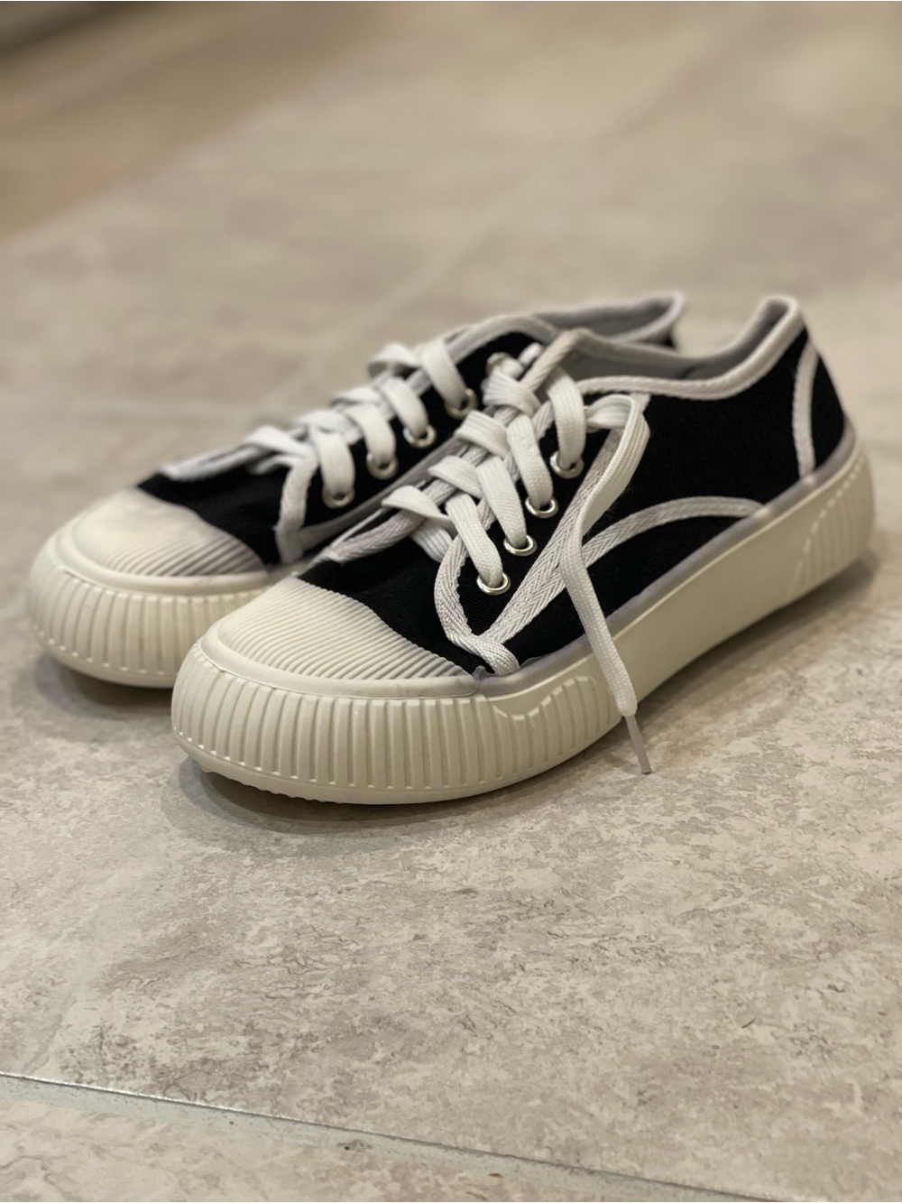 Kids Black and White Canvas Lace-Up Sneakers